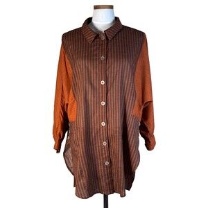 by Anthropologie Top Women Medium Petite MP Orange Gauze Cotton Tunic Stripe